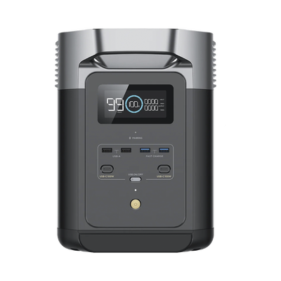 ECOFLOW - Estación de Energía Portátil Delta 2 1024Wh Litio LFP / 6 AC 1800 W (Max. 2200W) / 2 USB-C 100W / Capacidad para Aumentar Respaldo / Cargador de Coche 10A a 12.6V / Conectividad WiFi y Bluetooth (App) / Carga Solar 500W Max.
