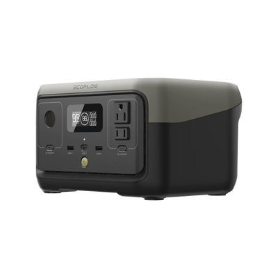 ECOFLOW - EcoFlow River 2 | Estación de Energía Portátil 256Wh Litio LFP / 2 AC 300 W (Max. 600W) / 1 USB-C 60W / 2 USB -A 12W / Cargador de Coche 8A a 12 o 24V / Conectividad WiFi y Bluetooth (App) / Carga Solar 110W Max.