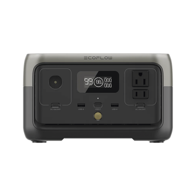 ECOFLOW - EcoFlow River 2 | Estación de Energía Portátil 256Wh Litio LFP / 2 AC 300 W (Max. 600W) / 1 USB-C 60W / 2 USB -A 12W / Cargador de Coche 8A a 12 o 24V / Conectividad WiFi y Bluetooth (App) / Carga Solar 110W Max.