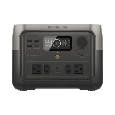 ECOFLOW - EcoFlow River 2 Max | Estación de Energía Portátil 512Wh Litio LFP / 4 AC 500 W (Max. 1000W) / 1 USB-C 100W / 3 USB -A 12W / Cargador de Coche 8A a 12 o 24V / Conectividad WiFi y Bluetooth (App) / Carga Solar 220W Max.
