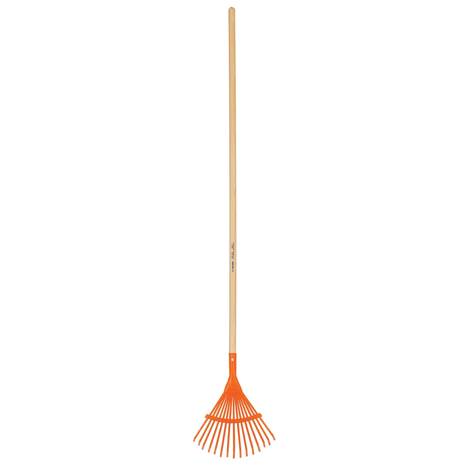 Escoba metalica para jardin, curva, 15 dientes, mango 48'