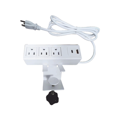 EPCOM POWERLINE - Tomacorriente para Escritorio / Cuenta con Bracket Ajustable a Diferentes Grosores / 3 Contactos 110VCA / 2 Contactos para Carga USB ( 1 contacto USB-A + 1 contacto USB-C )