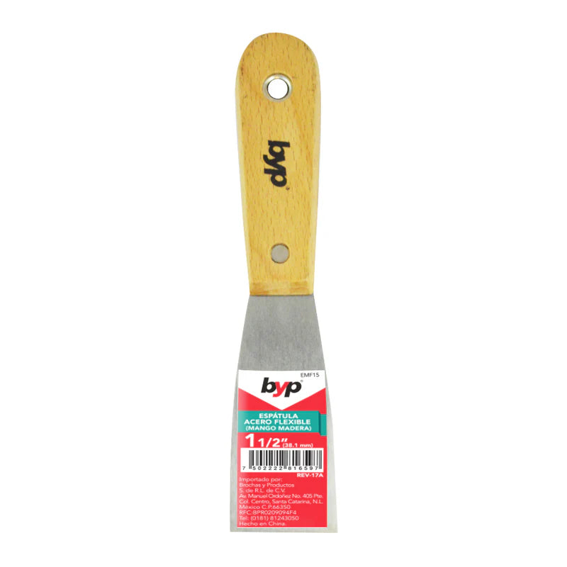 Espátula acero flexible con mango de madera 4"