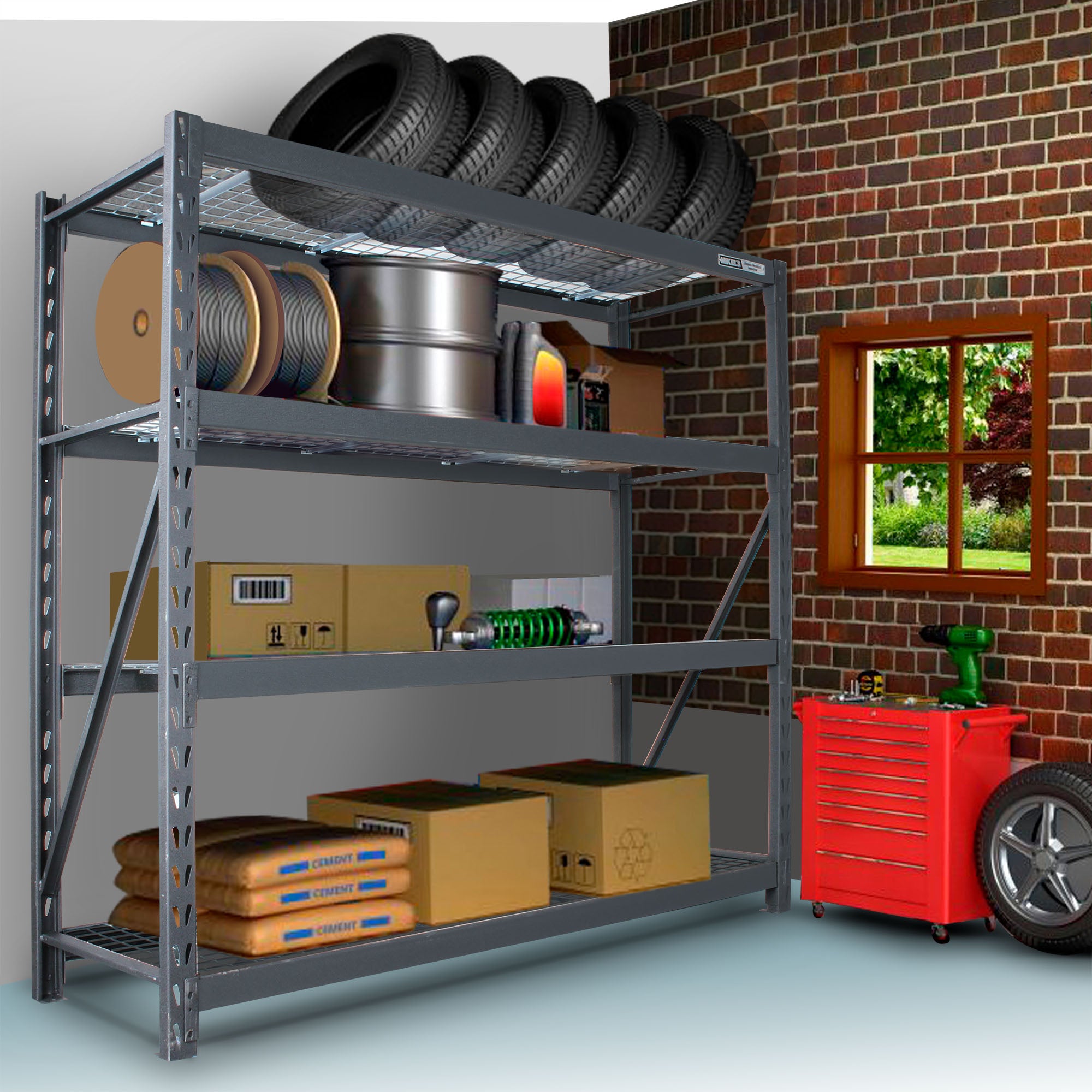 Estante para almacenaje metálico  industrial (77”x24”) 4 repisas (2,500 kgs)