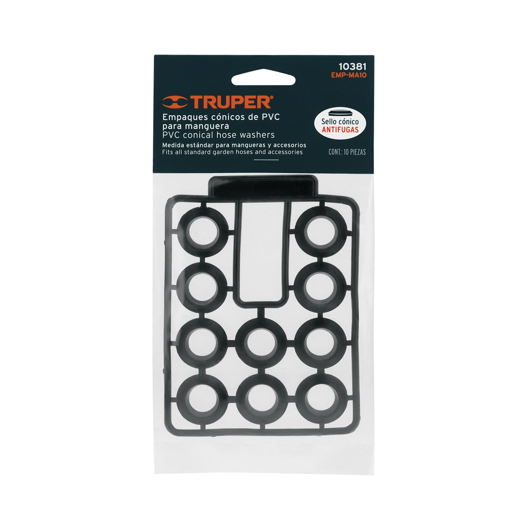 Bolsa con 10 empaques de PVC antifuga para manguera, Truper