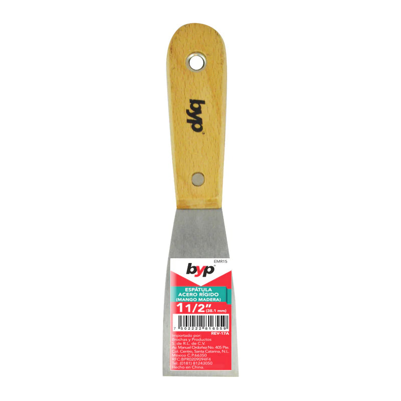 Espátula acero rigido con mango de madera 4"