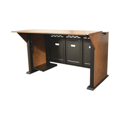 EPCOM INDUSTRIAL - Consola Profesional para Monitoreo | Con Porta PC | Con Tomacorriente | Tapas Removibles | Color Negro y Nogal con Veta | Lamina de Acero Rolado Calibre 18 | Pintura en Polvo Electrostática.