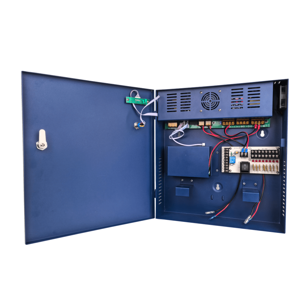 EPCOM POWERLINE - Fuente de poder profesional PoE (Power over Ethernet) de 8 puertos con capacidad total de 360W, diseñada específicamente para sistemas de videovigilancia CCTV y control de acceso.