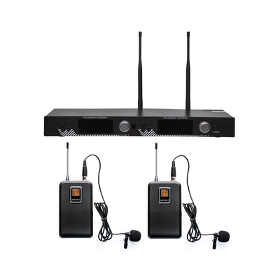 EPCOM PROAUDIO - Kit de Microfonía inalámbrico | 2 Micrófonos de Lavalier | Receptor UHF | Pantalla LCD | 200 Canales | Gran cobertura
