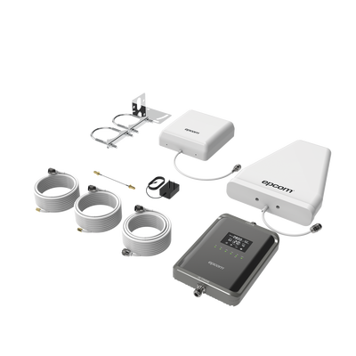 EPCOM - Kit Amplificador de Señal Celular 2G, 3G, 4G y 5G / Mejora llamadas convencionales y VoLTE / Amplifica señal de TELCEL, AT&T, MOVISTAR, BAIT,DiRi y más / Cubre hasta 300 m² con una antena y hasta 600 m² con 2 antenas.