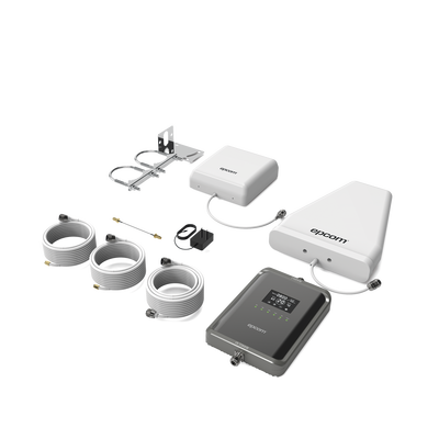 EPCOM - Kit Amplificador de Señal Celular 2G, 3G, 4G y 5G / Mejora llamadas convencionales y VoLTE / Amplifica señal de TELCEL, AT&T, MOVISTAR, BAIT,DiRi y más / Cubre hasta 300 m² con una antena y hasta 600 m² con 2 antenas.