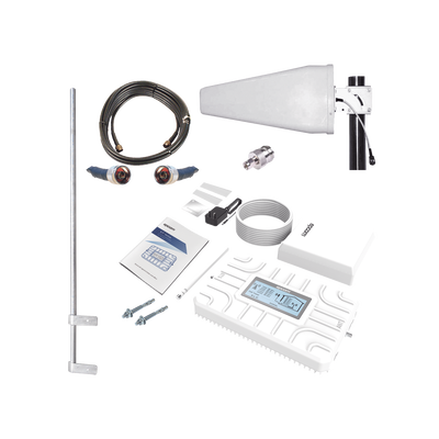 EPCOM - Kit PLUS de Amplificador de Señal Celular 5G / Penta Banda / Soporta 2G, 3G, 4G y 5G / Compatible con TELCEL, AT&T, MOVISTAR y OMV / Cobertura hasta 250 m2 / Incluye Antenas, Jumpers coaxiales y mástil.