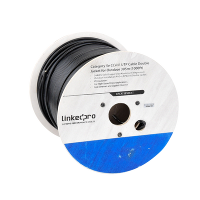 LINKEDPRO BY EPCOM - Bobina de Cable de 305 Metros (1000 Pies) Cat5e, Aleación de Cobre y Aluminio (CCA), Color Negro, Uso Intemperie, Doble Forro