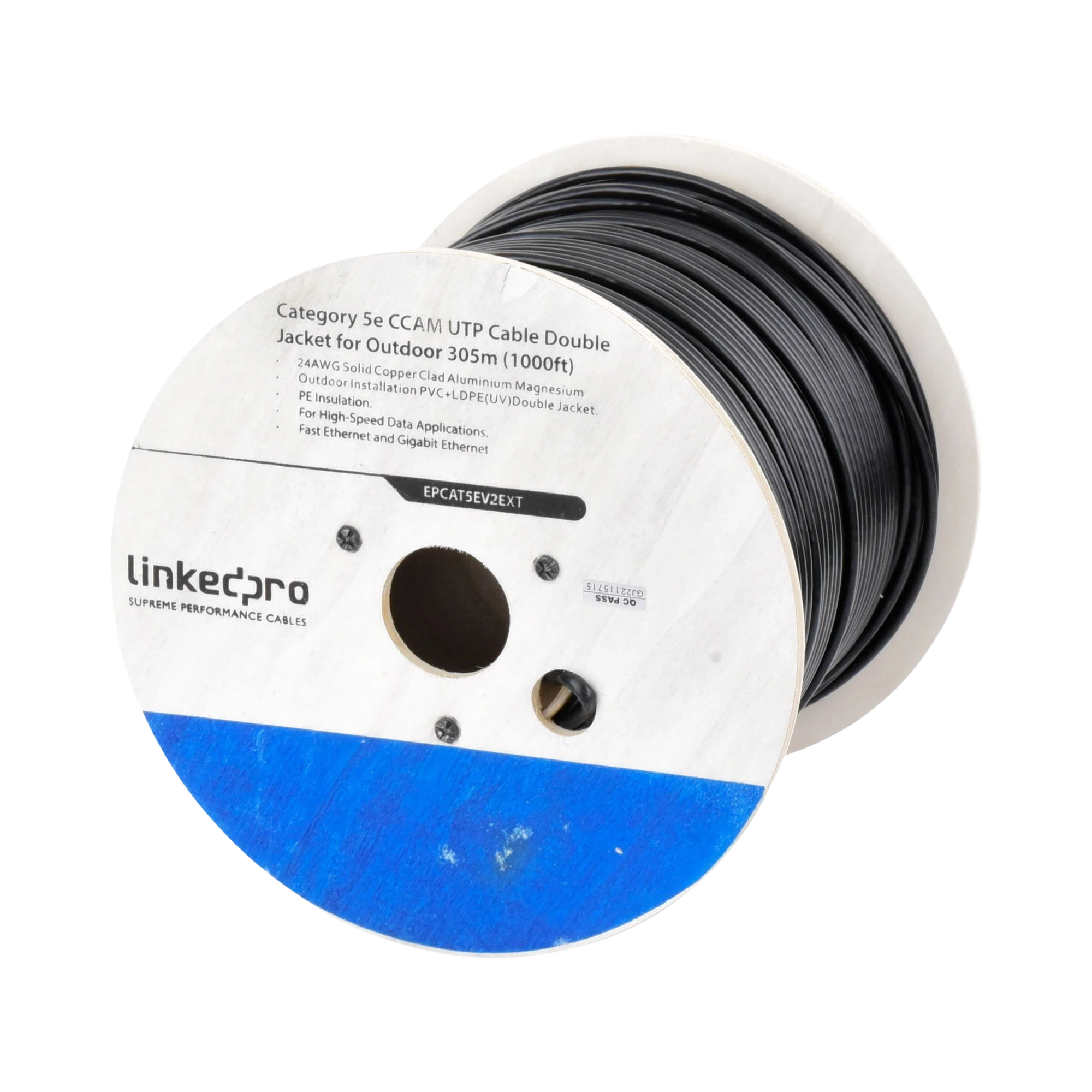 LINKEDPRO - Bobina de Cable de 305 Metros (1000 Pies) Cat6, Aleación de Cobre y Aluminio (CCA), Color Negro, Uso Intemperie, Doble Forro