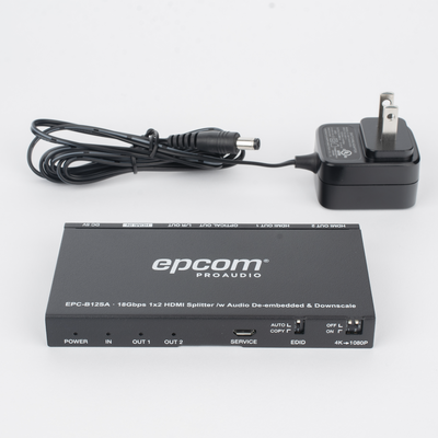 EPCOM PROAUDIO - Splitter HDMI 1x2 | 4K@60Hz | Extractor de Audio | Down Scaler | HDR  4:4:4 | EDID | 18Gbps