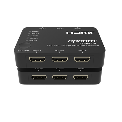 EPCOM PROAUDIO - Switch HDMI 5x1 | 18Gbps | 4K@60Hz | YCbCr 4:4:4 | HDR, Dolby Vision y HLG | Soporte 3D | Conmutación Automática y Manual | Diseño Compacto
