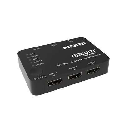 EPCOM PROAUDIO - Switch HDMI 5x1 | 18Gbps | 4K@60Hz | YCbCr 4:4:4 | HDR, Dolby Vision y HLG | Soporte 3D | Conmutación Automática y Manual | Diseño Compacto