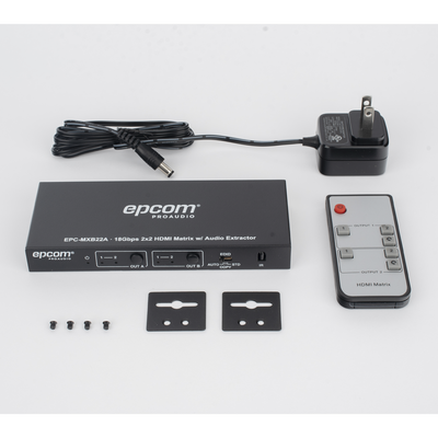 EPCOM PROAUDIO - Matricial HDMI | 2x2 | 4K2K@60Hz | HDR | YCbCr 4:4:4 | EDID Auto | Extractor de Audio | Salida de audio análoga y digitalizados | HDCP 2.2 | 18 Gbps