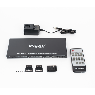 EPCOM PROAUDIO - Matricial HDMI | 4x2 | 4K2K@60Hz | HDR | YCbCr 4:4:4 | EDID Auto | Extractor de Audio | Salida de audio análoga y digitalizados | HDCP 2.2 | 18 Gbps