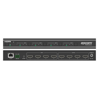 EPCOM PROAUDIO - Matriz HDMI 4×4 | Video Wall | Seamless Switch | 10 Modos de Visualización |  4K@60Hz 4:4:4 | HDMI 2.0b y HDCP 2.2 | Control vía Web, IR, RS-232 y TCP/IP
