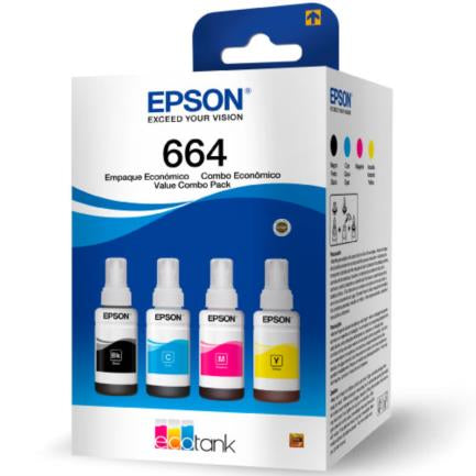EPSON - Tinta Epson T664 Pack 4 Pzas Colores Negro/Cian/Magenta/Amarillo