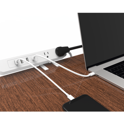 EPCOM POWERLINE - Multicontacto con Montaje para Escritorio / Carga Rápida para 65 W / 2 x Nema 5-15P / 3 x USB-A (5V @3A) / 1 x USB-C (65W)