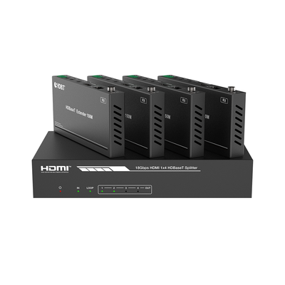 EPCOM PROAUDIO - Splitter mas Extensor de Video | 1x4 | ProAV | HDBaseT™ | 120m en 4K@60Hz | 150m en 1080p@60Hz | Cat6/6a/7 | Gestión Avanzada EDID | Control IR y RS232 | PoC | Salida de Audio