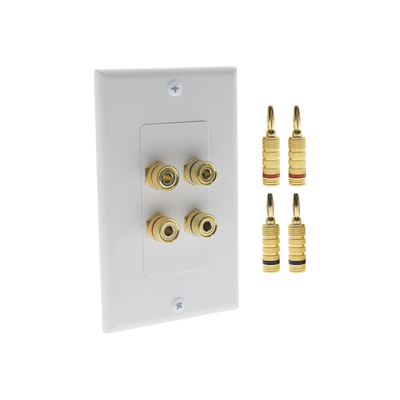 EPCOM PROAUDIO - KIT 1 Placa de Pared + 2 Pares Conectores Banana (Rojo+Negro) | Postes de Unión Tipo Banana | Conexión para 2 Altavoces | Fácil Instalación | Conectores Chapados en Oro