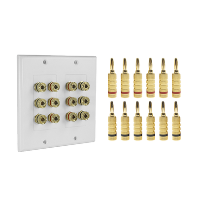 EPCOM PROAUDIO - KIT 1 Placa de Pared + 6 Pares Conectores Banana (Rojo+Negro) | Postes de Unión Tipo Banana | Conexión para 6 Altavoces | Fácil Instalación | Conectores Chapados en Oro