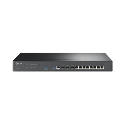TP-LINK - Router Omada VPN /  SDN Multi-WAN 10G / 1 Puerto WAN SFP+ 10G / 1 Puerto WAN/LAN SFP+ 10G / 1 Puerto WAN/LAN SFP 1G / 8 puertos LAN/WAN 1G / 2 Puertos USB / 2.3 Millones Sesiones Concurrentes / Administración Centralizada OMADA SDN.