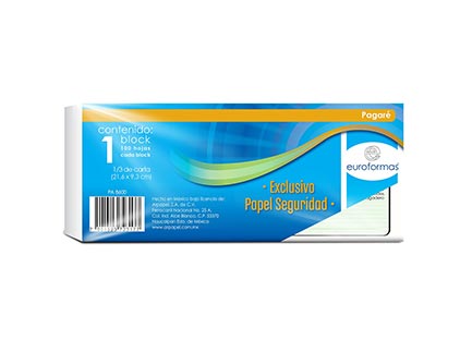 EUROFORMAS - PAGARE EUROFORMAS PAPEL SEGURIDAD 21.6X9.3 CMS 100H