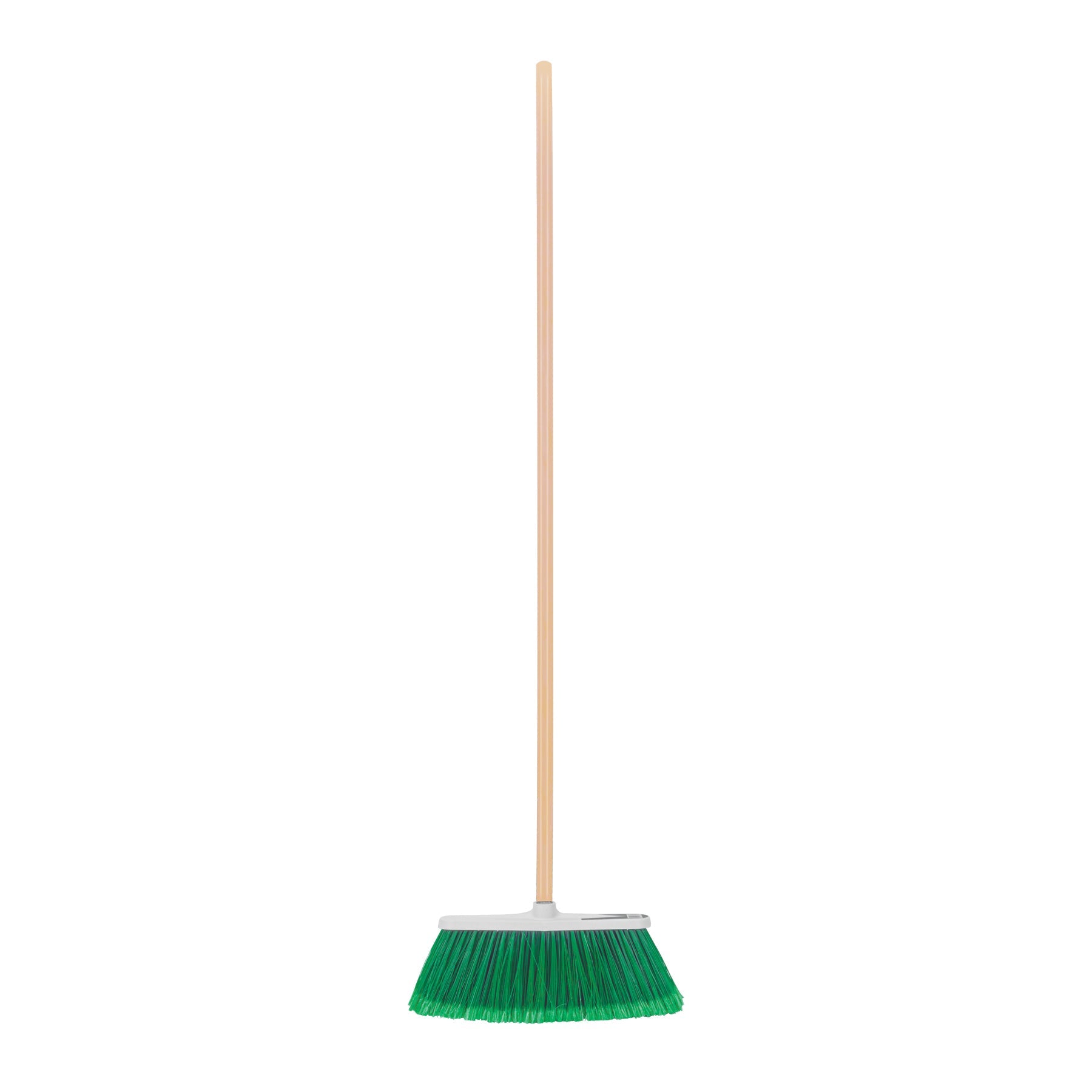 Escoba grande tipo cepillo, cerdas de PVC, baston de madera