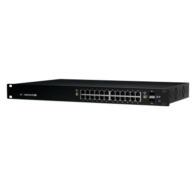UBIQUITI - Switch EdgeMAX Administrable de 24 Puertos Gigabit con PoE+/PoE Pasivo 24V + 2 Puertos SFP, 500 W