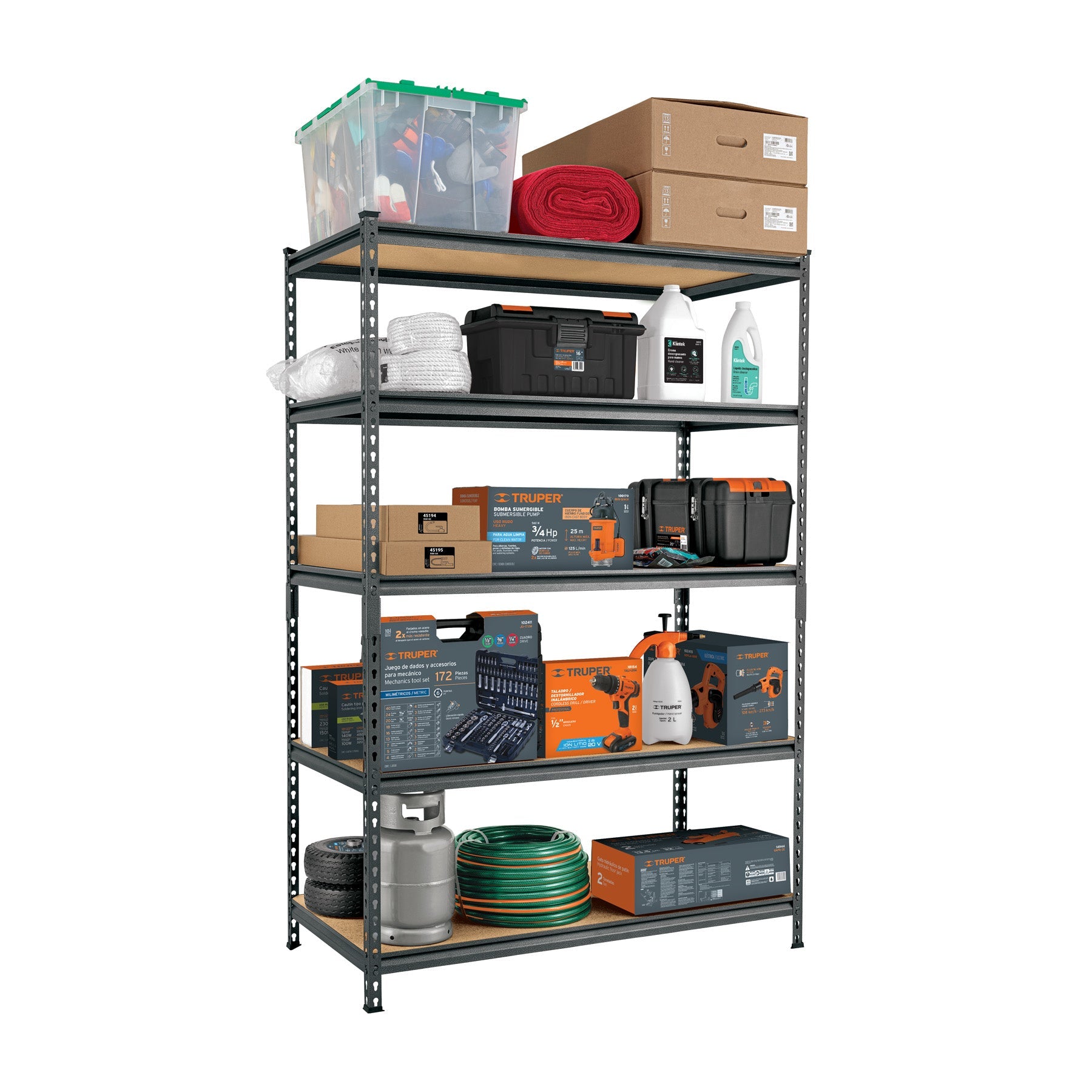 Estante metalico 5 repisas MDP cap. 60 Kg,180x60x120, PRETUL