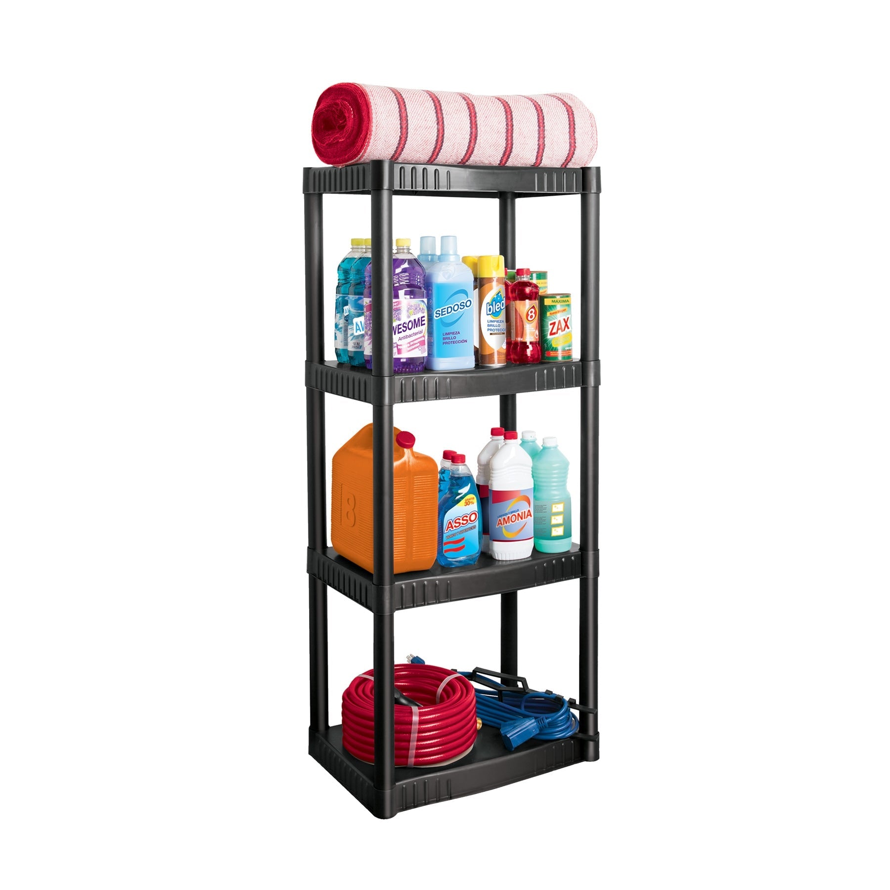 Estante plastico 4 repisas cap. 27 Kg, 123x36x56, PRETUL