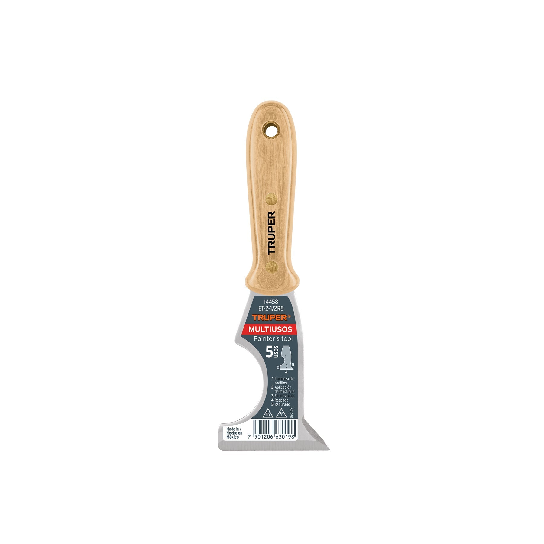 Espatula 2-1/2' de 5 usos con mango de madera, Truper