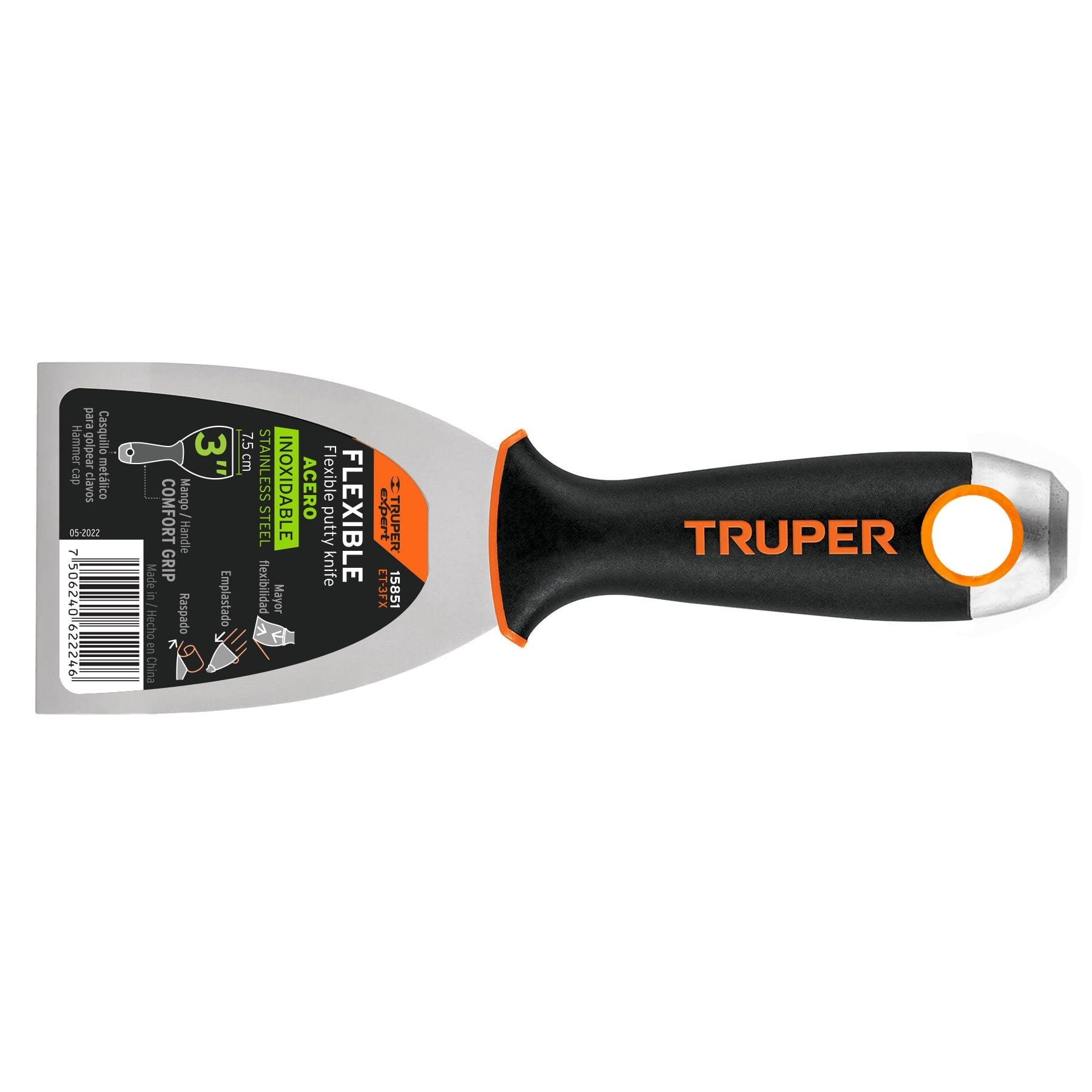 Espatula flexible 3' acero inox. mango Comfort Grip, Expert