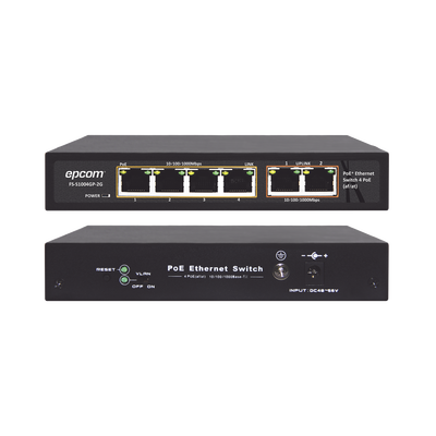 EPCOM TITANIUM - Switch PoE / 100 Metros PoE / 4 puertos 802.3af /at  10/100/1000 Mbps + 2 puerto uplink