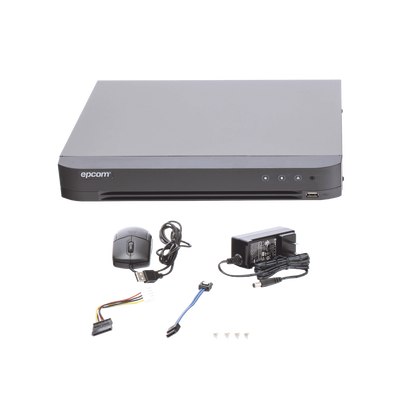 EPCOM PROFESSIONAL - DVR 4 Canales TurboHD + 2 Canales IP / 5 Megapixel Lite- 3K Lite / Acusense (Evista falsas alarmas) / Audio por Coaxitron /  Bahía de Disco Duro /  Salida de Video en Full HD