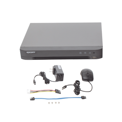EPCOM - DVR 4 Megapixel / 16 Canales TURBOHD + 8 Canales IP / 1 Bahía de Disco Duro / Audio por Coaxitron / Evita Falsas Alarmas / Salida de Video en Full HD