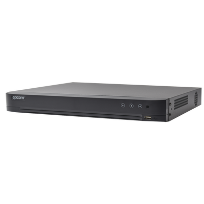 EPCOM - DVR 4 Megapixel / 16 Canales TURBOHD + 8 Canales IP / 1 Bahía de Disco Duro / 16 Canales de Audio / Audio por Coaxitron / Evita Falsas Alarmas