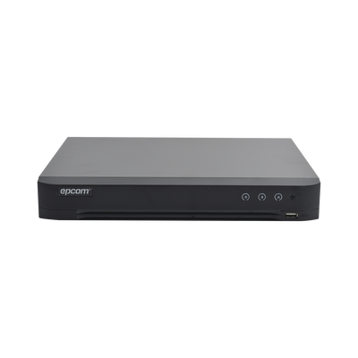 EPCOM - DVR 8 Megapixel / 8 Canales 4K TURBOHD + 8 Canales IP / 1 Bahía de Disco Duro / 4 Canales de Audio / 8 Entradas de alarma / Vídeoanálisis