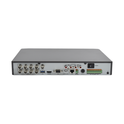 EPCOM - DVR 8 Megapixel / 8 Canales 4K TURBOHD + 8 Canales IP / 1 Bahía de Disco Duro / 4 Canales de Audio / 8 Entradas de alarma / Vídeoanálisis