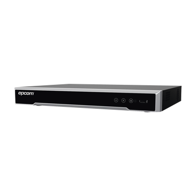 EPCOM - DVR 8 Megapixel / 8 Canales 4K TURBOHD + 8 Canales IP / 1 Bahía de Disco Duro / 4 Canales de Audio / Audio por coaxitron / 8 Entradas de alarma / Vídeoanálisis
