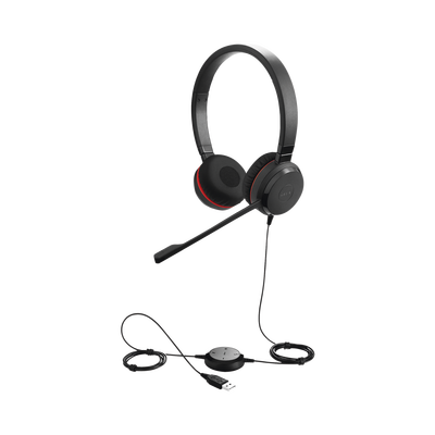 JABRA - Jabra Evolve 30 Duo con conexión USB / 3.5mm, micrófono con cancelación de ruido y controlador en el cable con botones e indicadores LED (5399-829-309)
