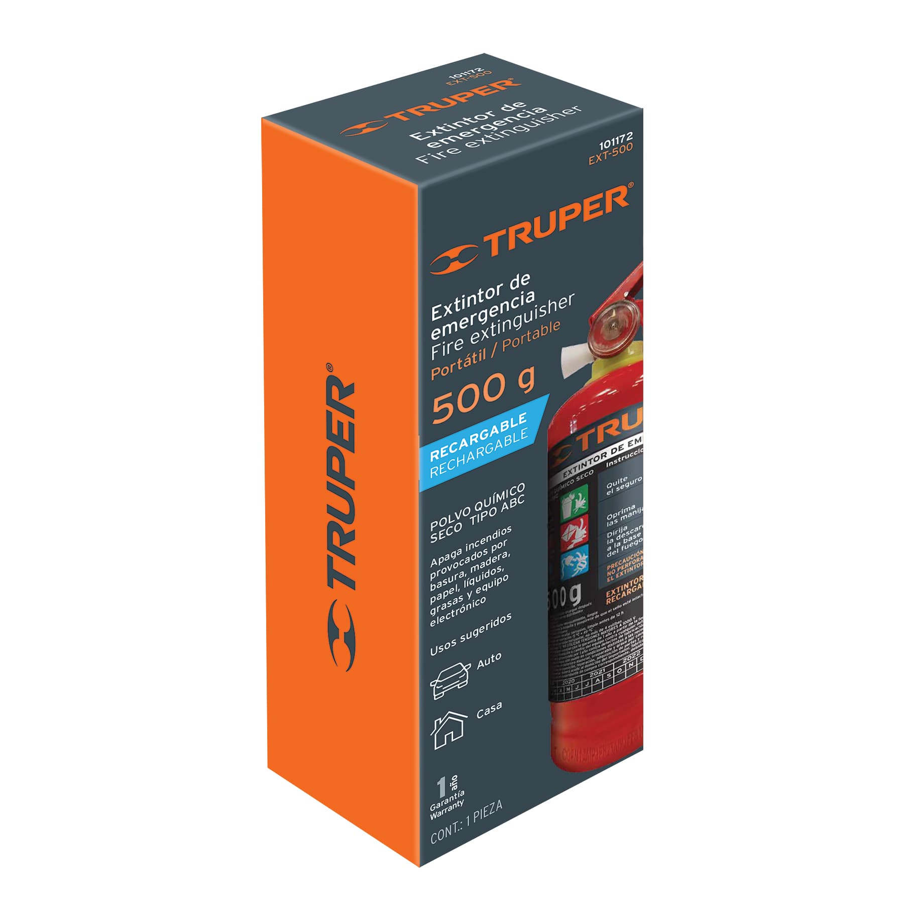 Extintor portatil recargable 0.5 kg, polvo tipo ABC, Truper