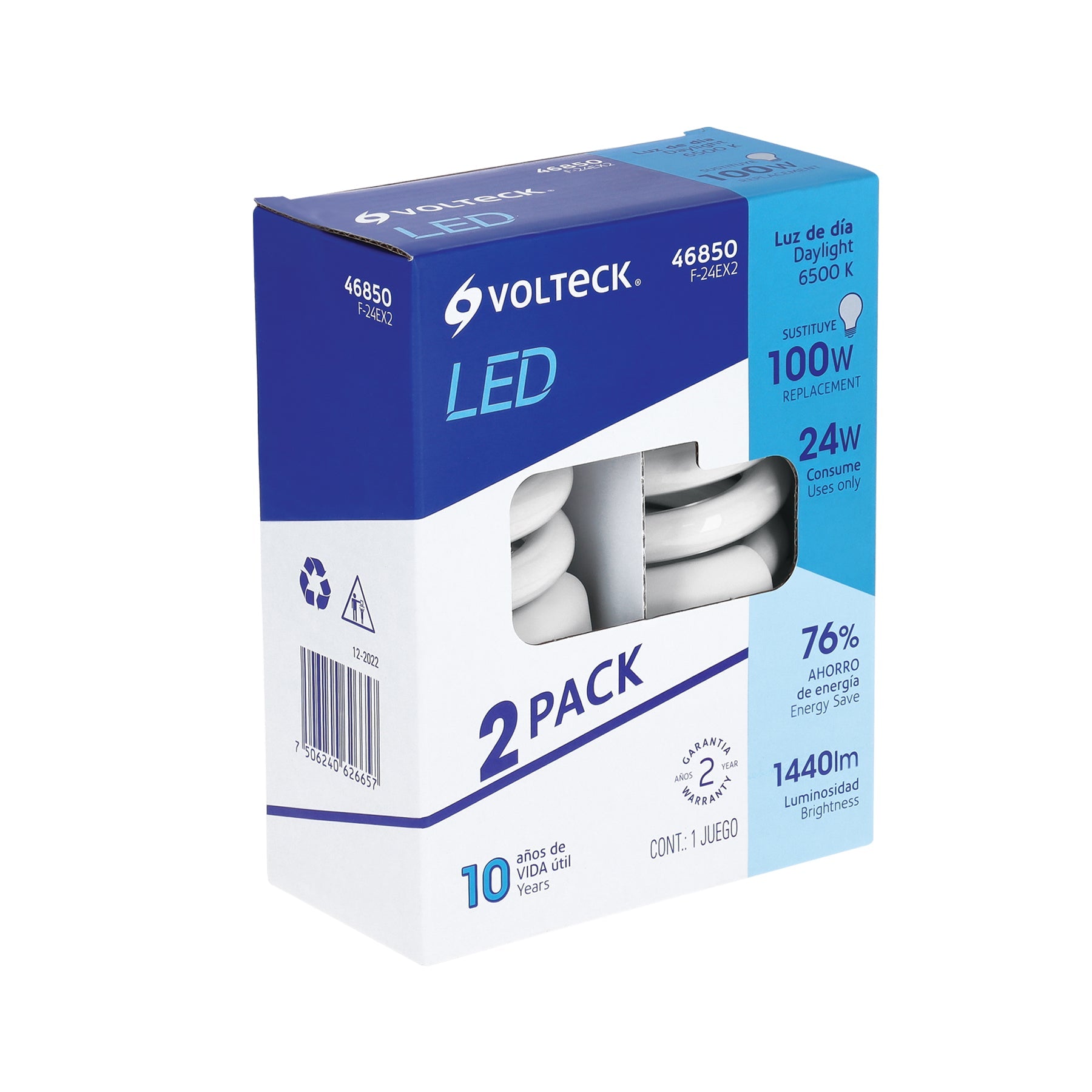 Pack 2 lamparas espiral T4 24 W luz de dia, blister, Volteck