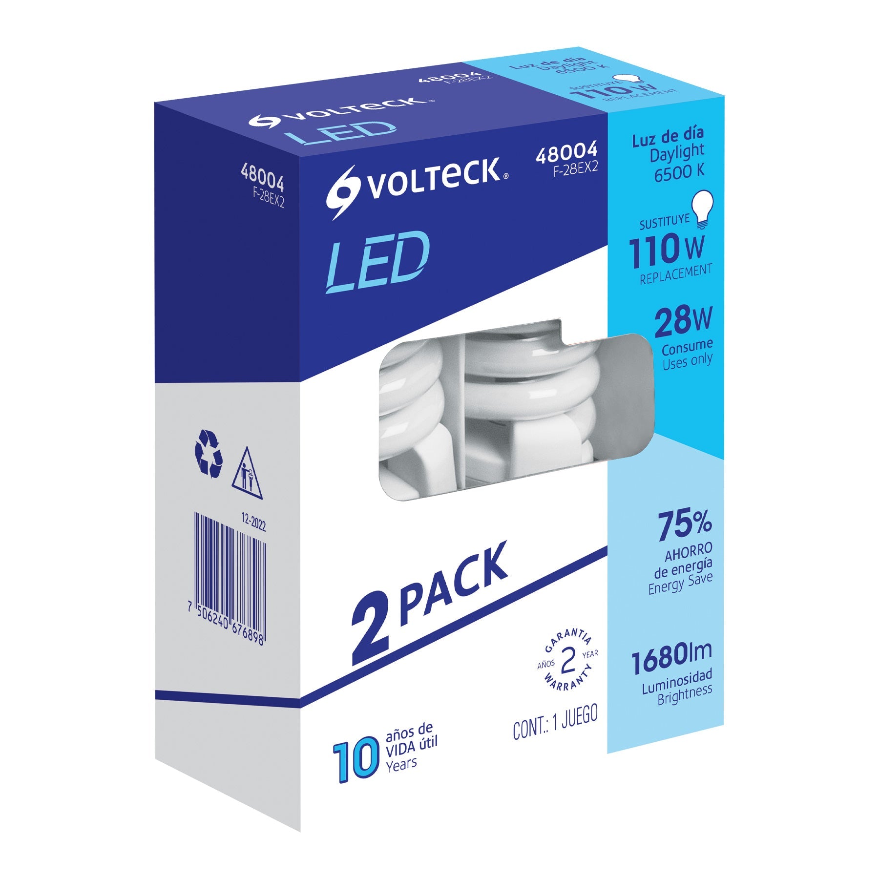 Pack 2 lamparas espiral T4 28 W luz de dia, blister, Volteck
