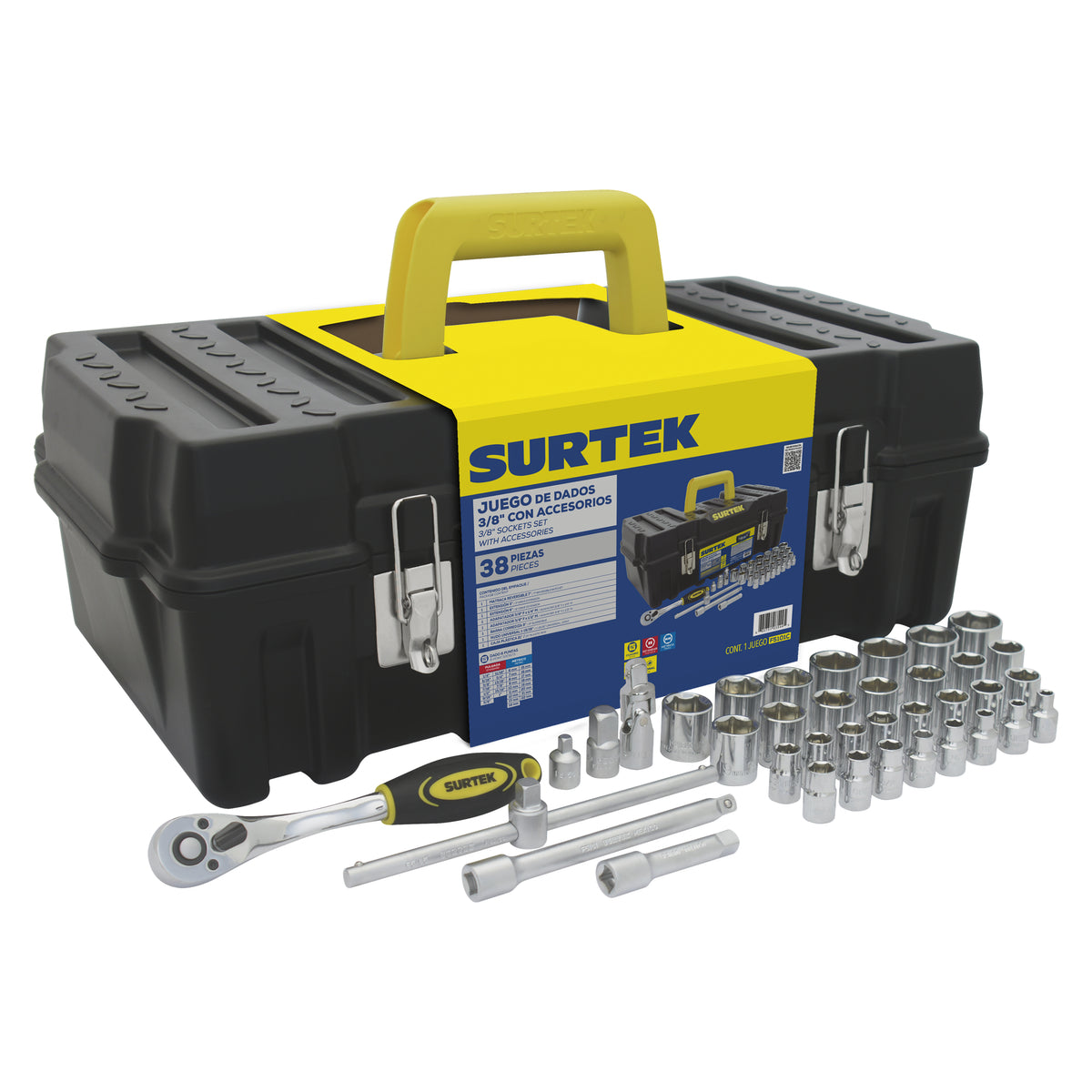Surtek - Juego 38 dados y accesorios COMBINADOS de 3/8 in, caja