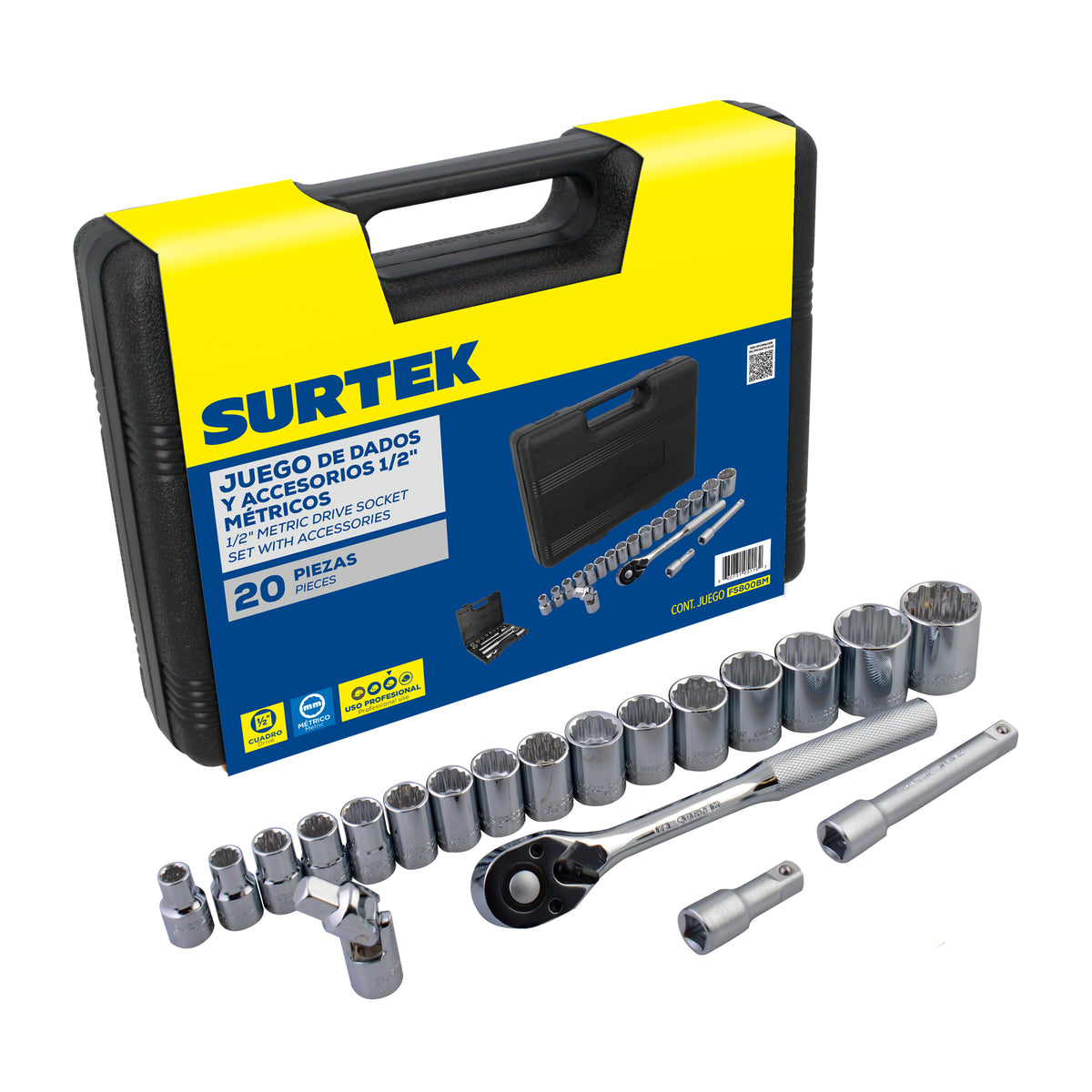 Surtek - Juego de 20 dados y accesorios métricos 1/2 in
